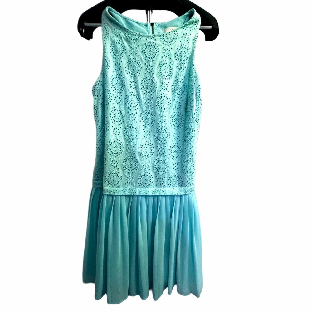 Anne Taylor Loft Mint Green Dress, Size 6, Eyelette & Pleated